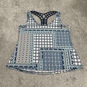 Perseption Concept Tank Top Women Medium Blue Geometric Racerback Stretch Casual